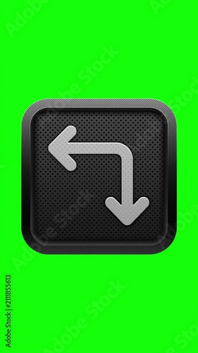 3D Arrow Turning Left and Down Icon on Green Screen Button