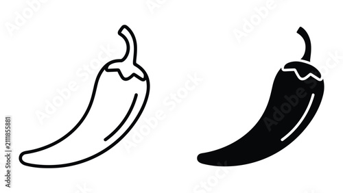 Fotografie Chili pepper icon set, outline and solid vector illustration of hot spicy vegeta