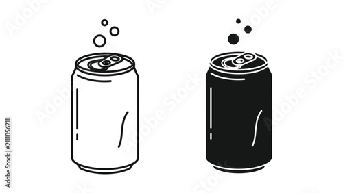 Foto Set of soda can icons, carbonated drink in aluminum container, vector illustrati