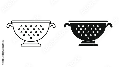 Schilderij op canvas Colander icons set, outline and solid style kitchen utensil for straining pasta,