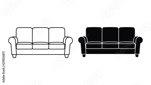 Foto Sofa icon set, outline and solid style, vector illustration of a threeseater cou
