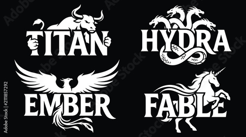 Foto Mythical creatures collection featuring titan bull, hydra, phoenix ember, and fa