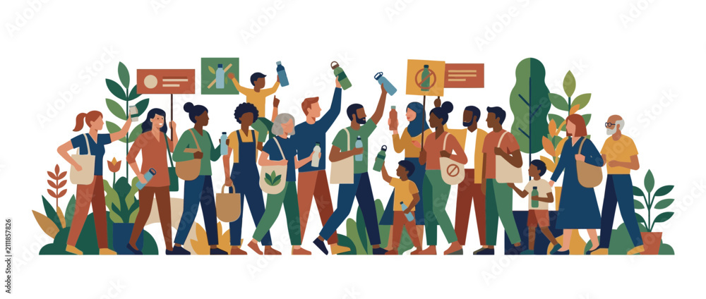 Fototapeta premium Diverse People Marching for Environmental Awareness