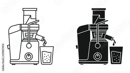 Foto Juicer machine icon set vector illustration of a slow juicer with a glass of fre