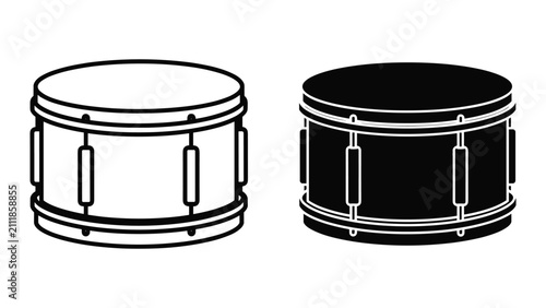 Fotografie Set of two snare drums, outline and silhouette style, musical instrument icon