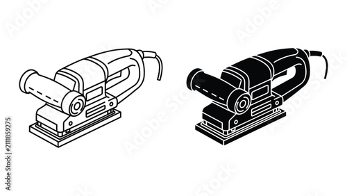 Fotografía Set of orbital sander icons, line art and silhouette style, professional power t