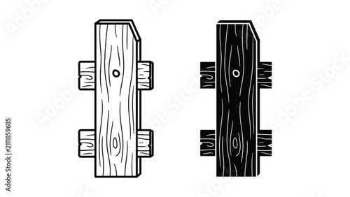 фотографія Wooden fence picket icon set, rustic timber board with crossbeams, vector illust