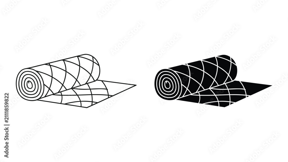 Obraz premium Quilted fabric roll icon set vector illustration of a textile roll with a diamond pattern, isolated on white background