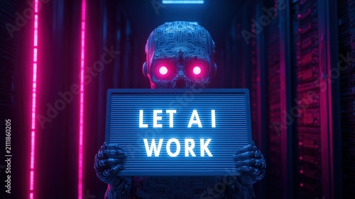 robot holding a sign about artificial intelligence