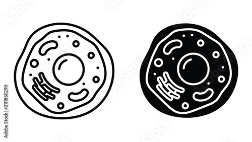 Foto Animal cell icon set, vector illustration of a biological cell with nucleus, mit