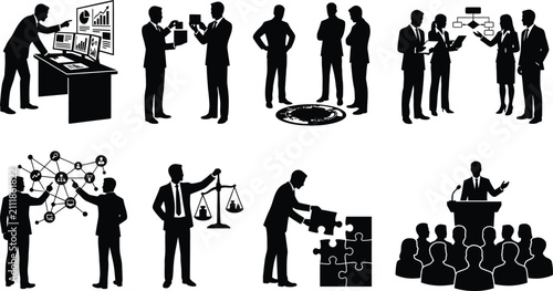 Foto Business People Silhouettes Collection Teamwork Analytics Strategy Partnership L