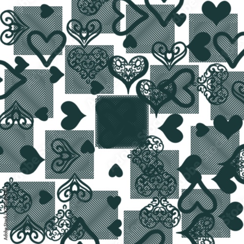 Quadro su tela Abstract pattern with decorative hearts and textured square grid.