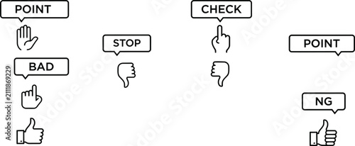 Canvastavla Set of with hand gestures and text labels for approval and disapproval