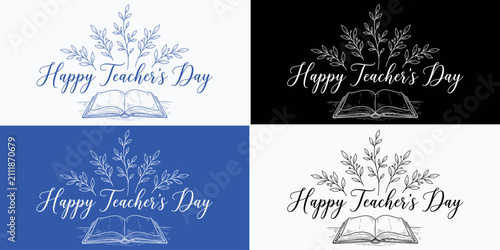 Four variations of elegant happy fathers day calligraphy designs featuring decorative flourishes and ornate details