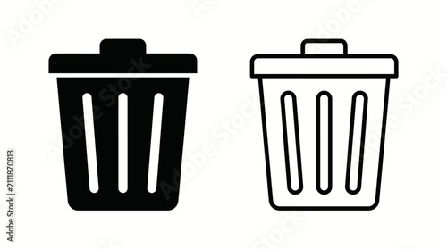 Trash Can Icons Black And White Line Art Vector Illustration