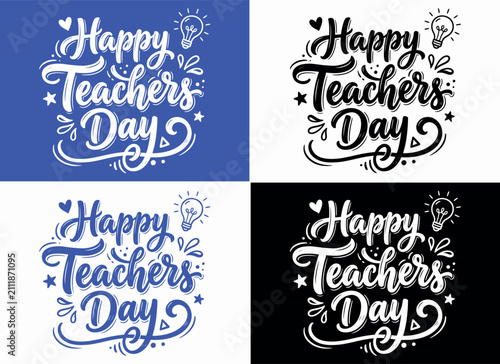 Four different variations of decorative happy teachers day calligraphy designs for greeting cards and posters