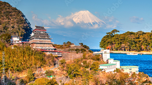 Atami Castle with Mount Fuji in the background, Shizuoka, Japan