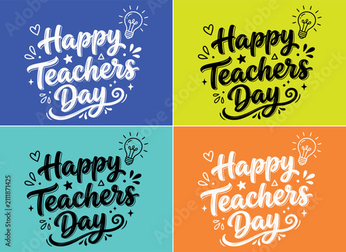 Four vibrant quadrants featuring artistic hand lettered happy teachers day greetings in different colors
