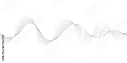 Abstract grey, white smooth element swoosh speed wave modern stream background. Abstract frequency sound wave lines and twisted curve lines background. Wave with lines created using blend tool. 