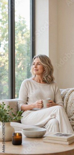 Mature Woman Practicing Wellness and Self Care at Home