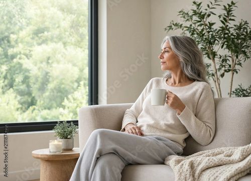 Mature Woman Practicing Wellness and Self Care at Home