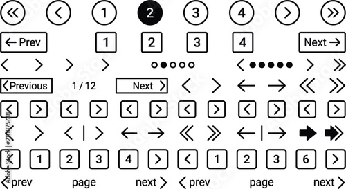 Canvastavla Black and white arrow icon set for website navigation, user interface design, an