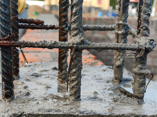 Canvastavla Reinforced Steel Rebar with Fresh Concrete at Construction Site