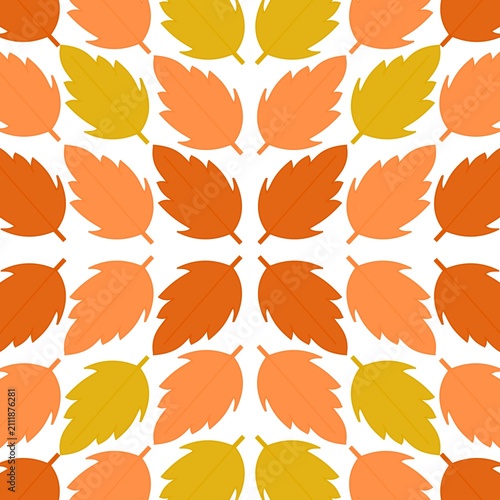 Seamless Pattern with Geometric Symmetrical Autumn Leaves in Warm Fall Tones