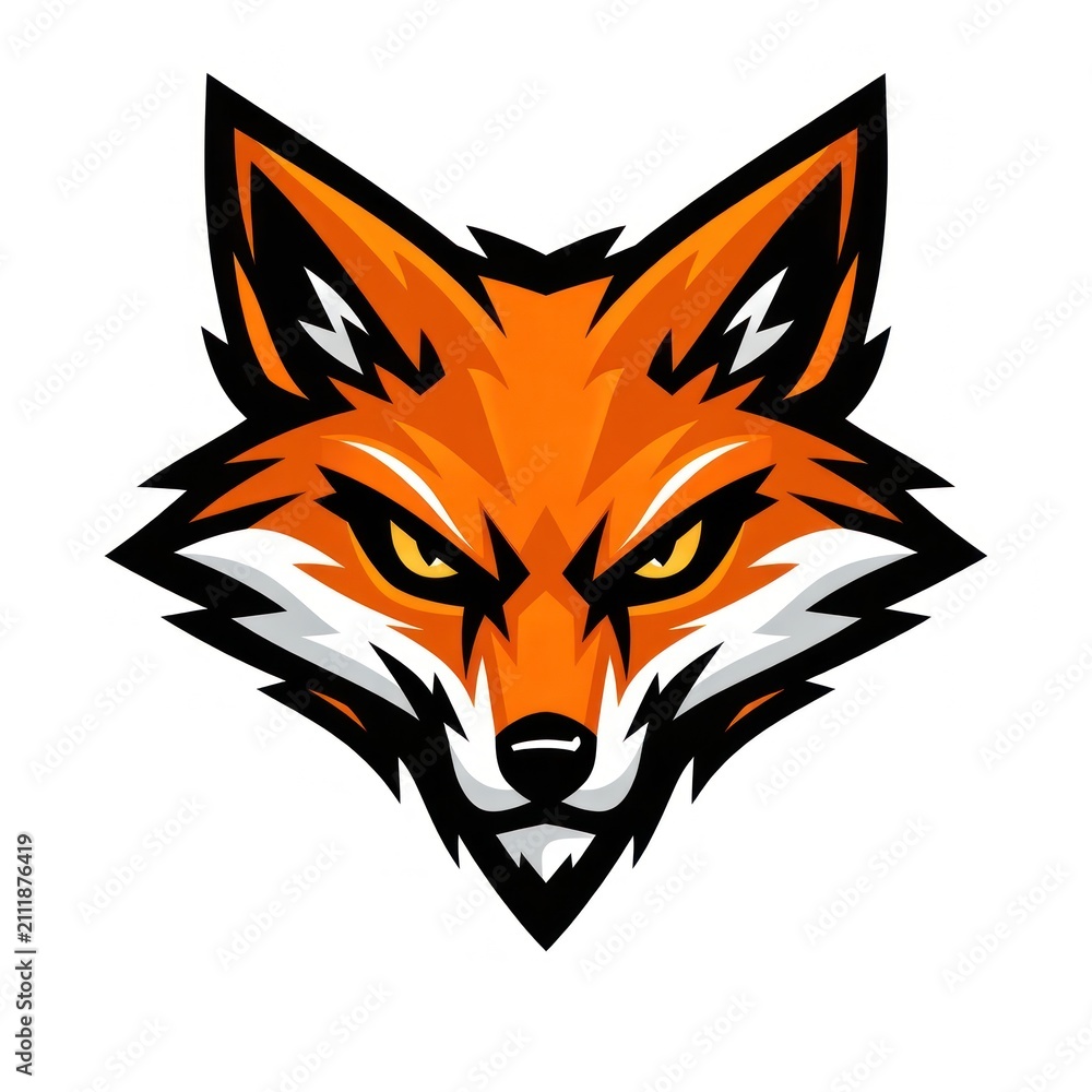 Fototapeta premium Bold, stylized fox head logo with sharp features and intense gaze.