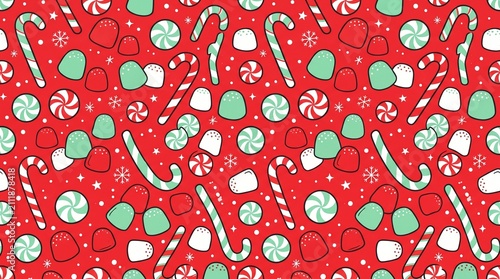 Retro Candy Christmas Gift Wrap Pattern, Seamless Candy Cane Peppermint
Design