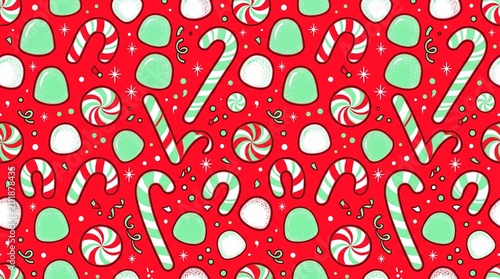 Retro Candy Christmas Gift Wrap Pattern, Seamless Candy Cane Peppermint
Design