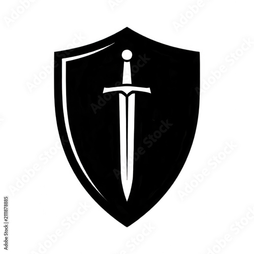 White Line Sword on Shield Transparent Background