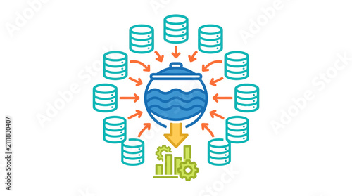 Data lake concept with multiple servers feeding information