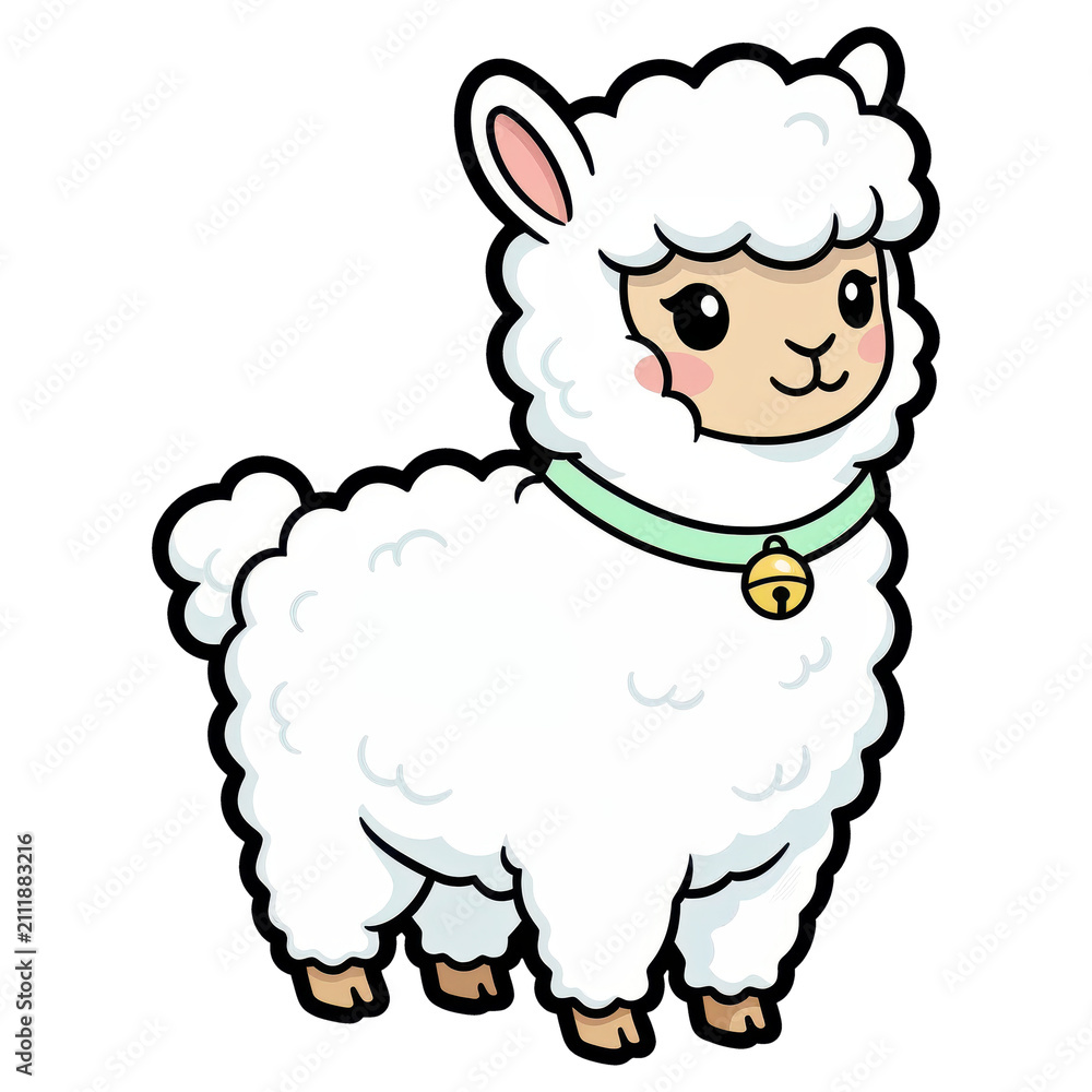 Fototapeta premium Cute White Llama with Bell Collar