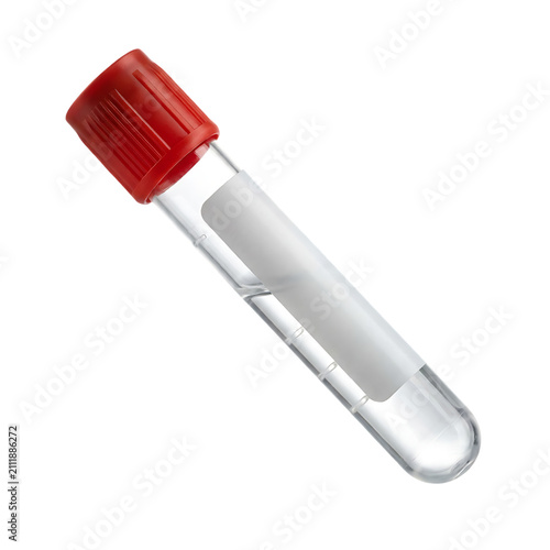 A Glass Test Tube with Red Screw Cap Isolated on transparent Background. Test Tube mockup on white.
