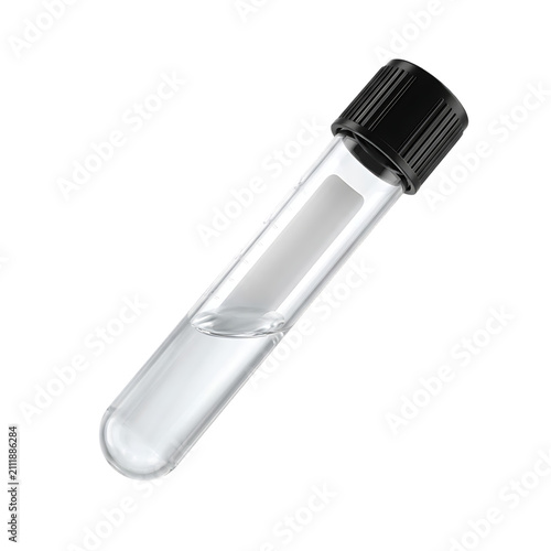 A Glass Test Tube with Black Screw Cap Isolated on transparent Background. Test Tube mockup on white.