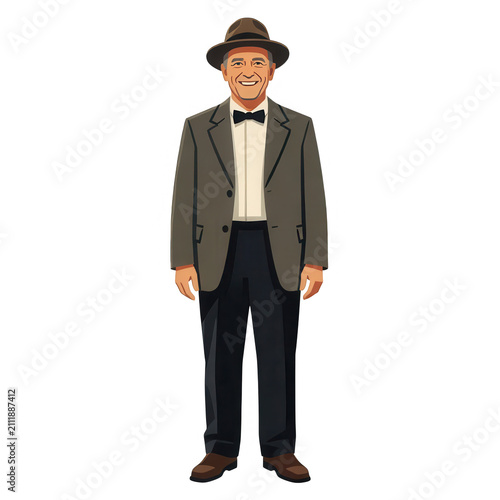 Smiling Man in Fedora Suit Transparent Background