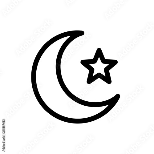 White Crescent Moon with Star Isolated