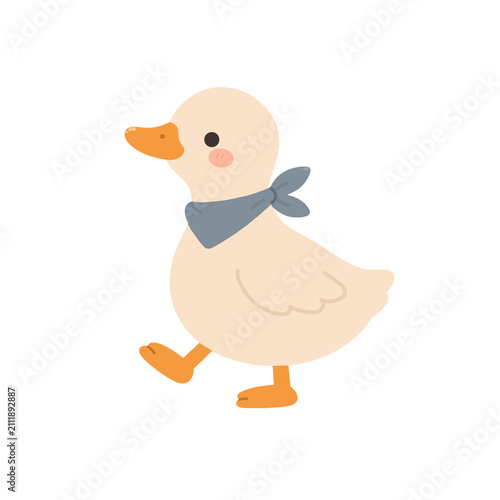 Fotografie Cute baby duck wearing a blue bandana, cartoon sticker style illustration isolat