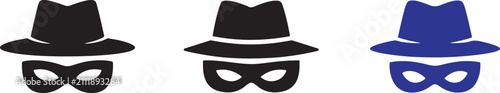 Incognito icon with hat and mask. Anonymous privacy symbol for secure browsing and cyber protection apps.