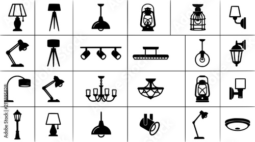 Lamps and Lighting Fixtures in Various Styles and Designs Featuring Desk, Floor, Table with Ceiling and Wall Elements