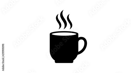 A minimalist black silhouette vector icon of a hot coffee.