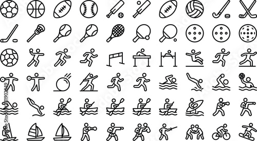 Obraz na płótnie Sports and athletics line icons set featuring ball games track field activities
