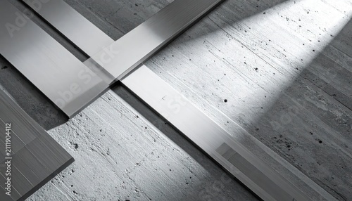 Abstract architectural concrete surfaces with sharp sunlight shadows.