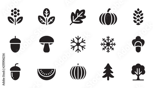Konstfotografi Seasonal transition icons set showing nature elements from autumn harvest to winter snows