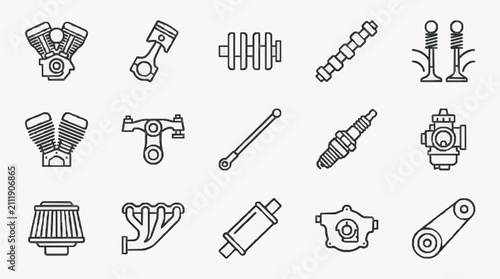 Bild auf Leinwand Corporate Collection of Monochromatic Line Art Engine and Vehicle Components Ico