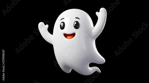 Obraz w ramie Cute cartoon ghost character jumping with joy