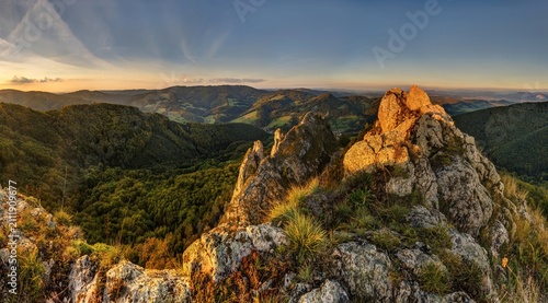 Konstfotografi Scenic sunset landscape of Vrsatecke brala in White Carpathians, Slovakia