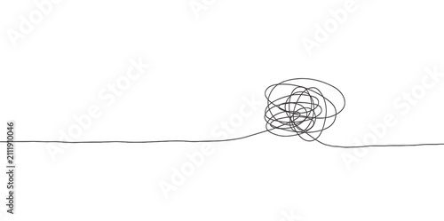 Foto Continuous line drawing of tangled messy knot representing confusion, chaos, pro
