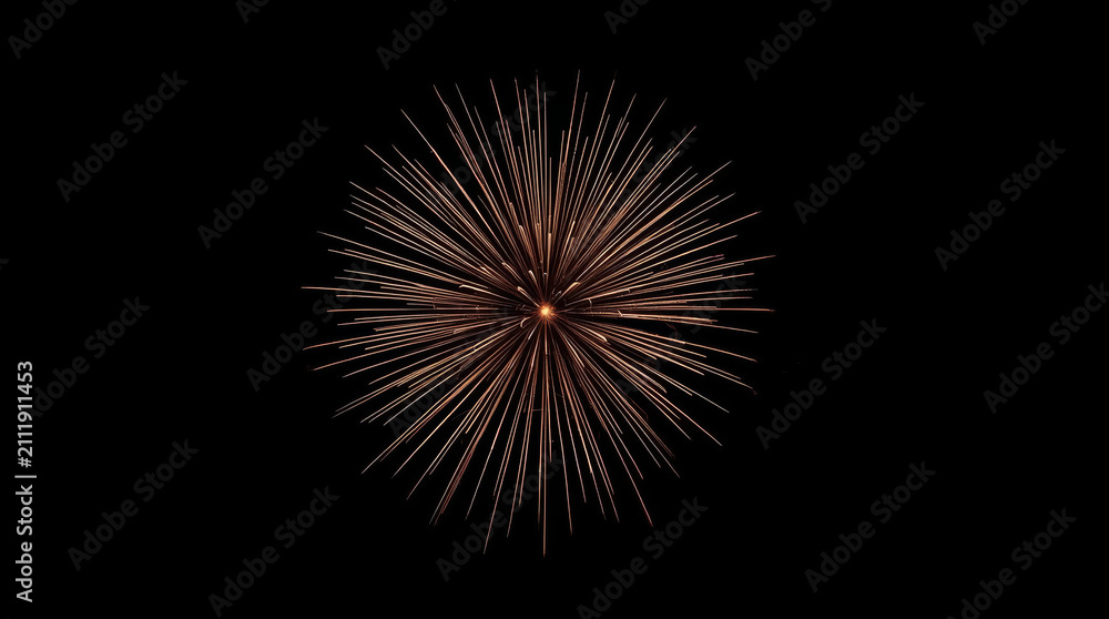 Obraz premium Gold burst firework radiating long glowing trails in minimalist night sky